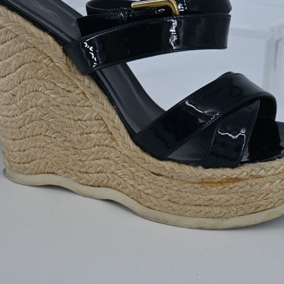 Yves Saint Laurent | Patent Leather Straw Platform Wedges Size: 39 - Picture 5 of 6